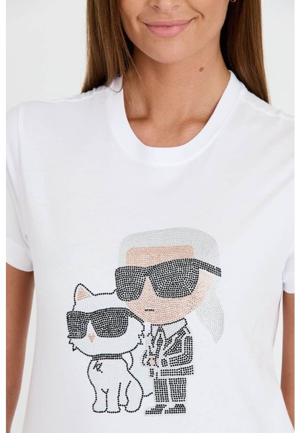 Karl Lagerfeld - KARL LAGERFELD Biały damski t-shirt Ikonik 2.0, Rozmiar S. Kolor: biały