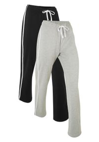 Spodnie dresowe bawełniane (2 pary), długie, Level 1 bonprix czarny + jasnoszary melanż. Kolor: czarny. Materiał: dresówka, bawełna. Długość: długie. Wzór: melanż. Styl: sportowy #1
