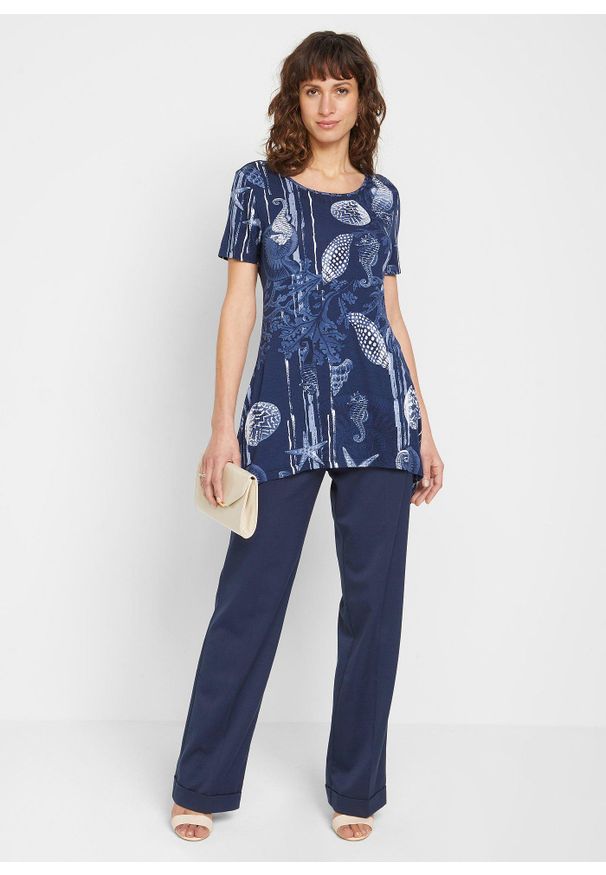 bonprix - Długi shirt z miękkiego materiału z wiskozą. Kolor: niebieski. Materiał: wiskoza, materiał. Długość rękawa: krótki rękaw. Długość: długie. Styl: elegancki