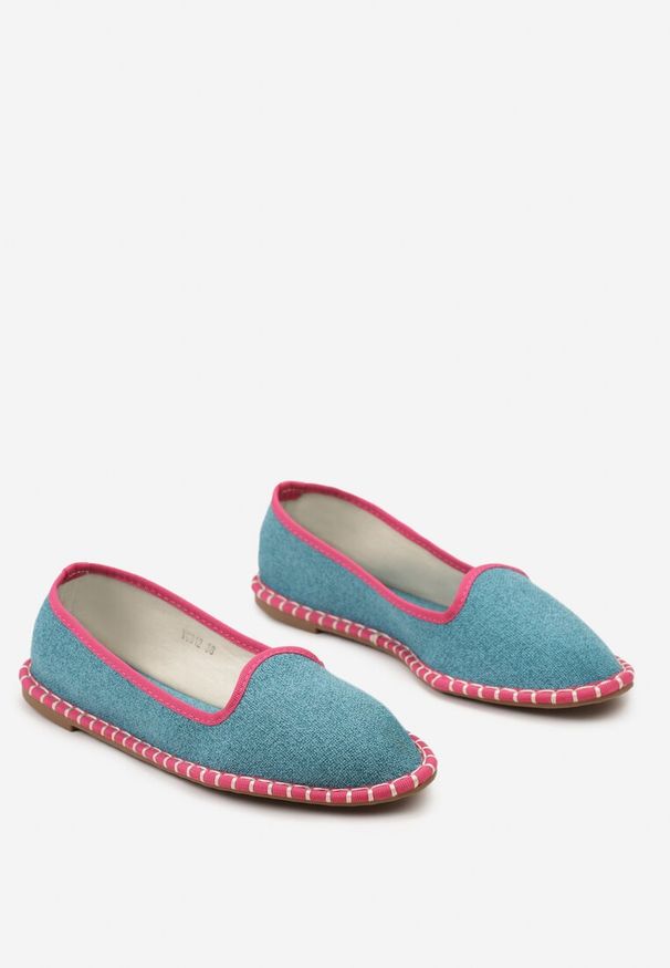 Born2be - Niebiesko-Różowe Balerinki Loafersy z Kontrastowym Przeszyciem Wokół Podeszwy Anagolima. Nosek buta: okrągły. Kolor: niebieski. Materiał: materiał. Obcas: na obcasie. Styl: klasyczny. Wysokość obcasa: niski