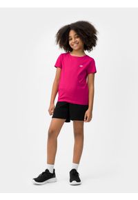 4f - T-shirt gładki dziewczęcy. Kolor: różowy. Materiał: bawełna. Wzór: gładki