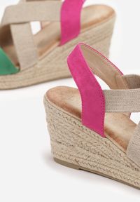 Renee - Zielone Sandały na Koturnie z Plecionki Olivelee. Kolor: zielony. Materiał: materiał. Obcas: na koturnie #4