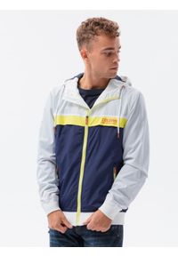 Ombre Clothing - Kurtka męska wiatrówka z kapturem - granatowa V1 - Rozmiar: L. Typ kołnierza: kaptur. Kolor: niebieski. Materiał: poliester #3