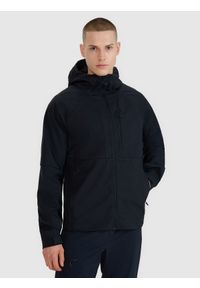 4f - Kurtka softshell wiatroodporna membrana 10000 męska - czarna. Typ kołnierza: kaptur. Kolor: czarny. Materiał: softshell. Technologia: Windstopper