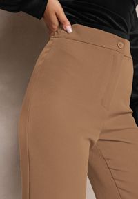 Renee - Brązowe Szerokie Spodnie Materiałowe High Waist Dinnes. Stan: podwyższony. Kolor: brązowy. Materiał: materiał. Wzór: gładki #4
