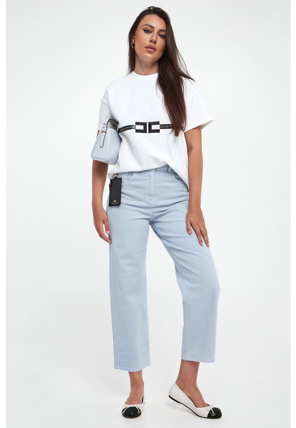Elisabetta Franchi - T-shirt damski z logo ELISABETTA FRANCHI