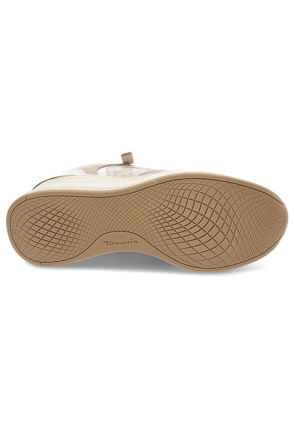 Beżowe Sneakersy Tamaris Wygodne Buty Damskie. Okazja: na co dzień. Kolor: beżowy. Szerokość cholewki: normalna. Wzór: aplikacja. Obcas: na koturnie. Styl: casual