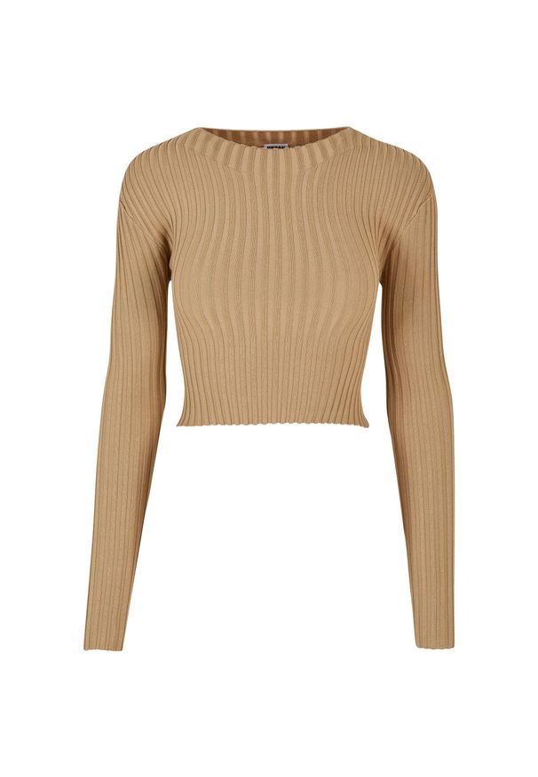 Pullover court dzianina prążkowana z zakręconym tyłem dla kobiet Urban Classics. Kolor: beżowy. Materiał: prążkowany, dzianina. Długość: krótkie. Sezon: zima
