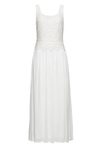 Sukienka z koronką bonprix biel wełny. Kolor: biały. Materiał: wełna, koronka. Długość rękawa: bez rękawów. Wzór: koronka. Długość: maxi #1