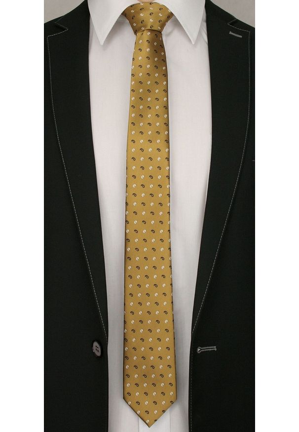 Alties - Złoty Elegancki Męski Krawat -ALTIES- Żółty, Wzór Paisley. Kolor: złoty, żółty, wielokolorowy. Materiał: tkanina. Wzór: paisley. Styl: elegancki