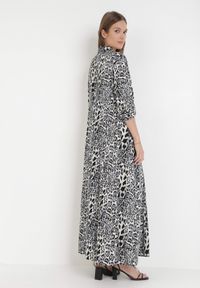 Born2be - Szaro-Granatowa Sukienka Adolia. Kolor: szary. Długość rękawa: długi rękaw. Wzór: motyw zwierzęcy. Typ sukienki: koszulowe. Długość: maxi #3
