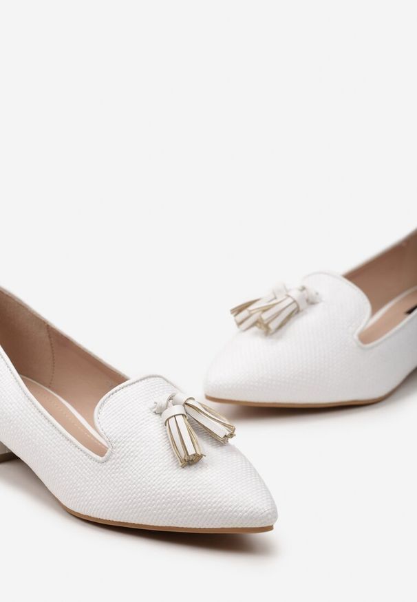 Born2be - Białe Mokasyny Loafersy w Stylu Boho z Kolorową Plecionką Tanula. Kolor: biały. Wzór: kolorowy. Styl: boho