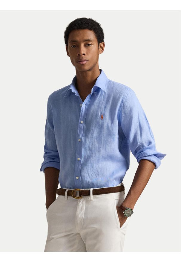 Polo Ralph Lauren Koszula 710968915504 Niebieski Slim Fit. Typ kołnierza: polo. Kolor: niebieski. Materiał: len