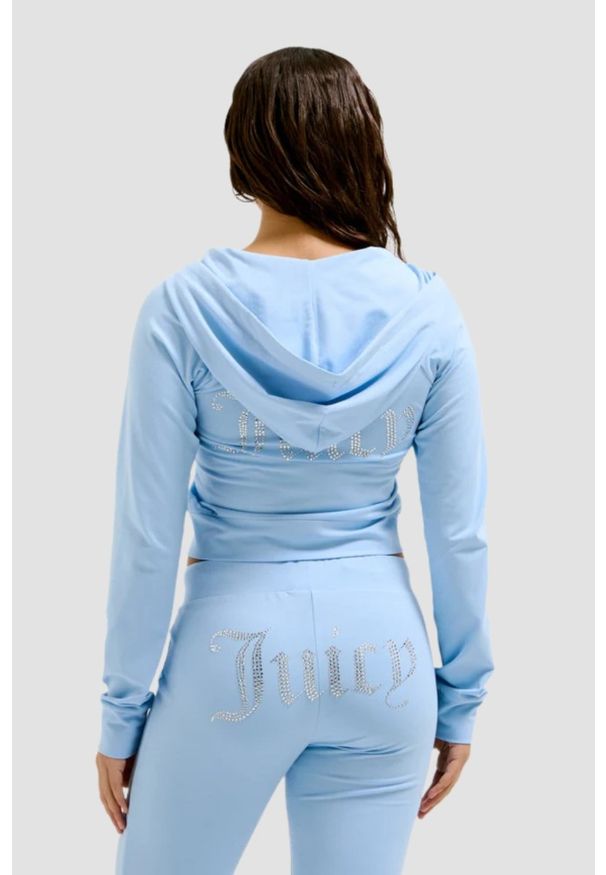 Juicy Couture - JUICY COUTURE Błękitna bluza damska Single Jersey Ola Hoodie. Kolor: niebieski. Materiał: jersey