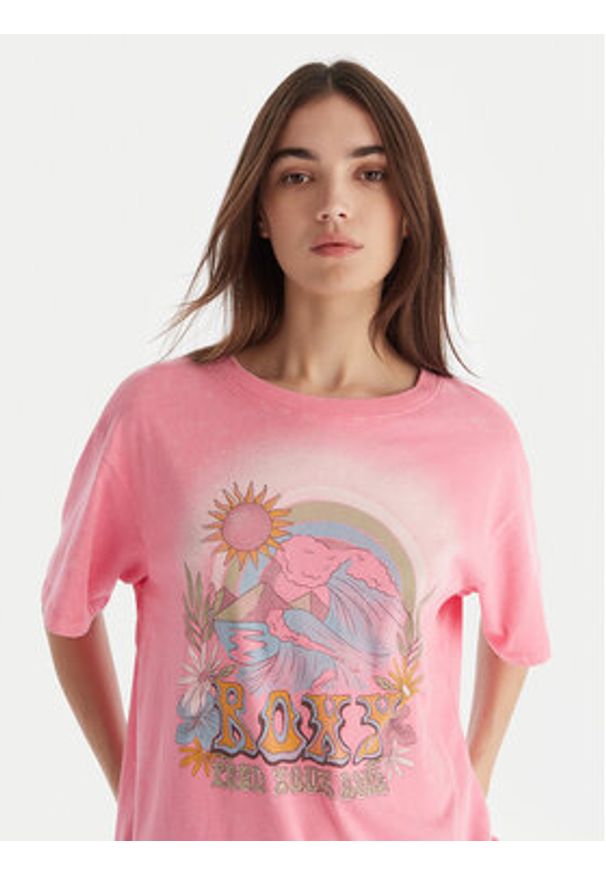 Roxy T-Shirt Sunnyoversize Optic Wash ERJZT06022 Różowy Oversize. Kolor: różowy. Materiał: bawełna