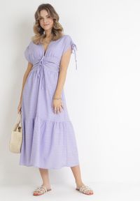 Born2be - Fioletowa Rozkloszowana Sukienka z Falbaną Atina. Kolor: fioletowy #1