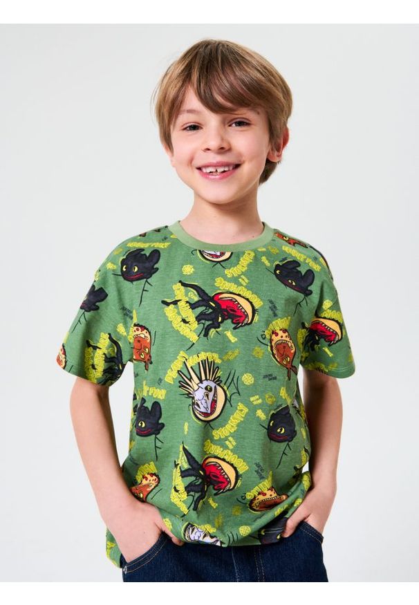 Sinsay - Wzorzysta koszulka How to train your dragon - green spruce