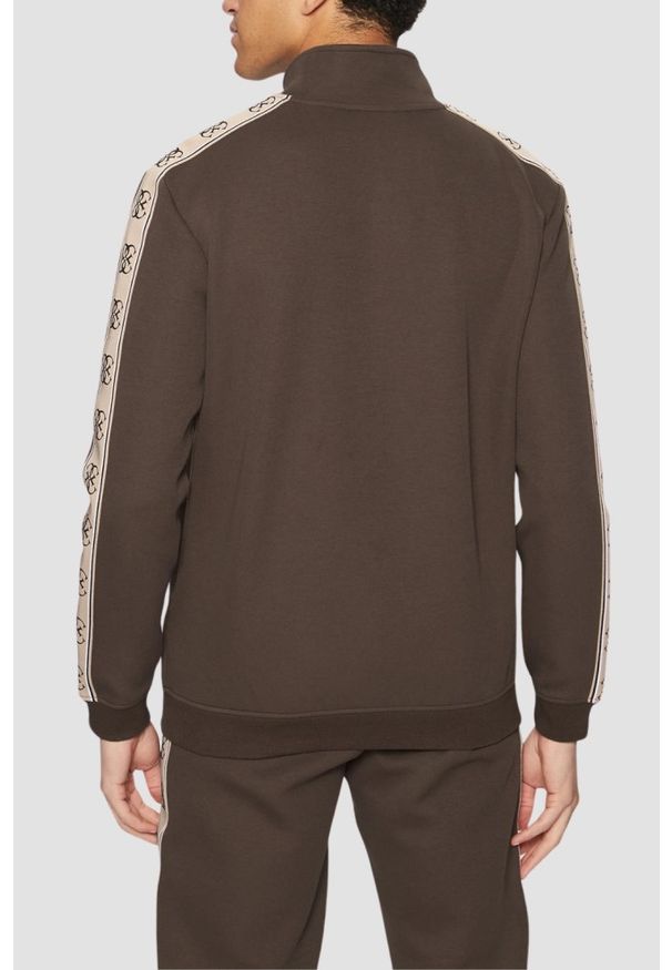 Guess - GUESS Brązowa męska rozpinana bluza z lampasami Mickey. Kolor: brązowy
