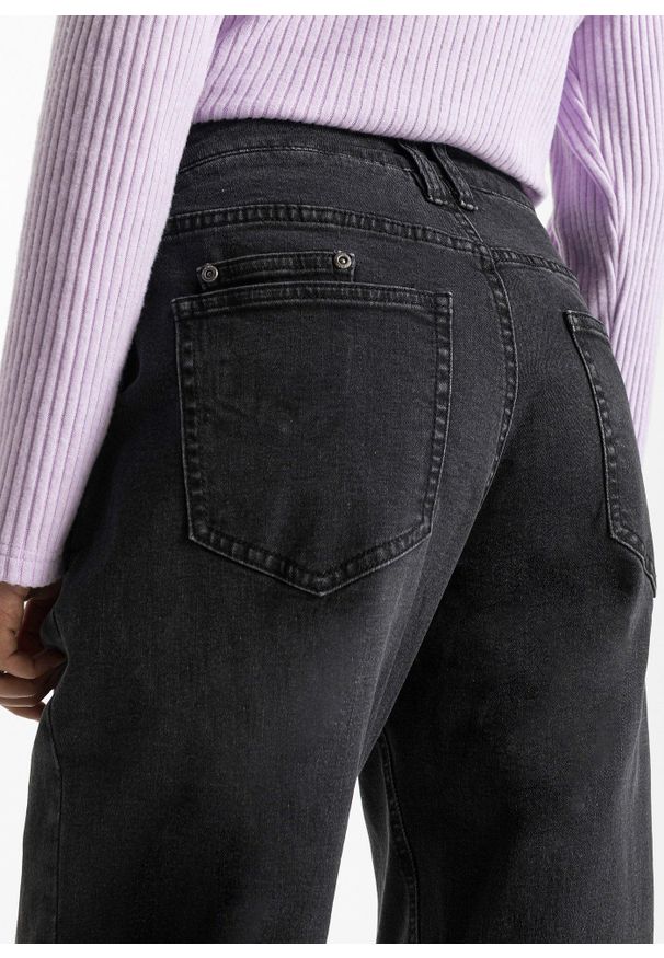 bonprix - Dżinsy barrel, mid waist, ze stretchem. Kolor: czarny