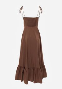 Renee - Brązowa Rozkloszowana Sukienka z Bawełny z Wiązanymi Ramiączkami Milistia. Okazja: na co dzień. Typ kołnierza: dekolt gorset. Kolor: brązowy. Materiał: bawełna. Długość rękawa: na ramiączkach. Typ sukienki: gorsetowe. Styl: casual, elegancki #5