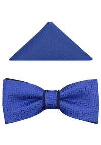 Modini - Niebiesko-granatowa mucha męska w jodełkę A2. Kolor: niebieski. Materiał: poliester, tkanina. Wzór: jodełka. Styl: elegancki #1