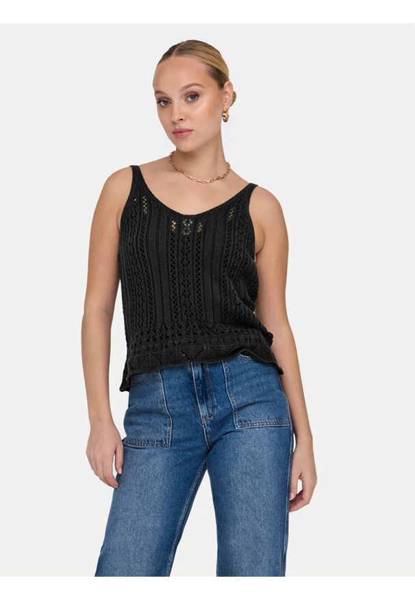 only - ONLY Top Lyzet 15277573 Czarny Regular Fit. Kolor: czarny. Materiał: bawełna