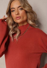 Renee - Czerwona Sukienka Mini Sweterkowa z Luźnymi Rękawami Falis. Kolor: czerwony. Materiał: dzianina. Styl: elegancki. Długość: mini #3