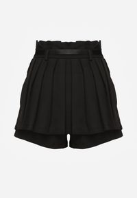 Renee - Czarne Spódnico-Szorty Plisowane High Waist Ozdobione Paskiem Eranivia. Okazja: na co dzień. Stan: podwyższony. Kolor: czarny. Wzór: aplikacja. Sezon: lato. Styl: elegancki, casual #5