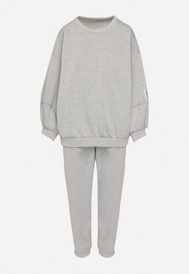 Born2be - Szary Komplet Dresowy Bluza i Joggery Podszyte Polarem Zibea. Kolor: szary. Materiał: dresówka, polar