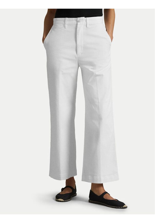 Polo Ralph Lauren Spodnie materiałowe 211873988002 Écru Wide Leg. Kolor: kremowy. Materiał: bawełna