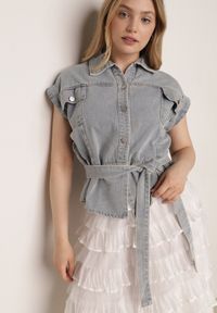 Born2be - Jasnoniebieski Komplet z Bawełny i Wiskozy Spódnica z Falbanami i Koszula Bez Rękawów Callirane. Kolor: niebieski. Materiał: wiskoza, bawełna #2