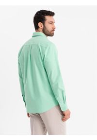 Ombre Clothing - Bawełniana pastelowa koszula męska typu oxford – miętowa V4 OM-SHOS-0183 - XXL. Kolor: miętowy. Materiał: bawełna. Wzór: ze splotem, aplikacja. Styl: klasyczny, elegancki #10