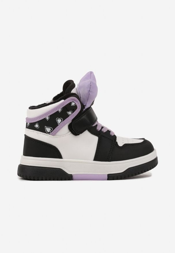 Born2be - Czarno-Fioletowe Skórzane Botki Sneakersy z Ociepleniem Noninor. Okazja: na imprezę, na co dzień, na uczelnię. Zapięcie: rzepy. Kolor: czarny. Materiał: skóra. Sezon: zima, jesień. Styl: klasyczny, casual, elegancki