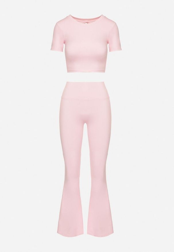 Born2be - Różowy Komplet Sportowy Koszulka ze Sznurowaniem i Spodnie Lumarelle. Kolor: różowy