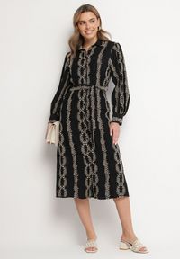 Born2be - Czarna Koszulowa Sukienka z Wiskozy z Wiązanym Paskiem Zdobiona Haftem Rallisia. Okazja: na co dzień. Kolor: czarny. Materiał: wiskoza. Wzór: haft, aplikacja. Typ sukienki: koszulowe. Styl: klasyczny, casual, elegancki #1