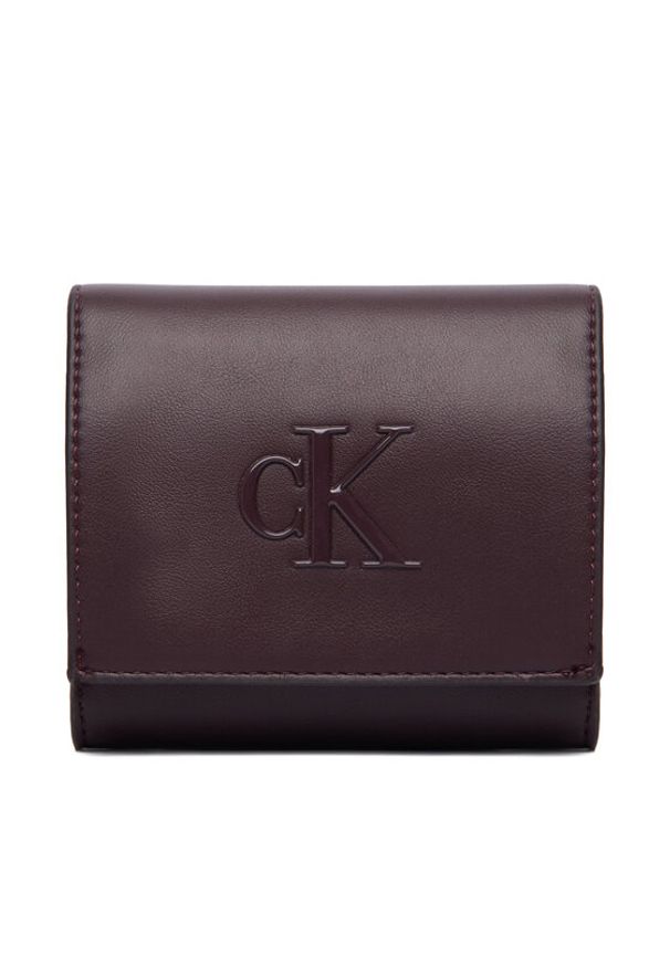 Calvin Klein Portfel Bold Ck Medium Bifold LV04F1156G Bordowy. Kolor: czerwony. Materiał: skóra