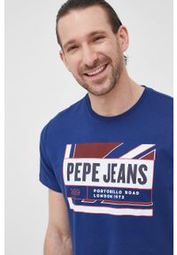 Pepe Jeans t-shirt bawełniany ADELARD kolor granatowy z nadrukiem. Kolor: niebieski. Materiał: bawełna. Wzór: nadruk