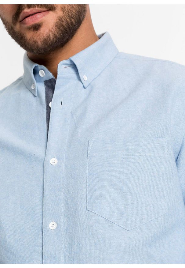 bonprix - Koszula oksfordzka z długim rękawem. Kolor: niebieski. Długość rękawa: długi rękaw. Długość: długie. Wzór: haft