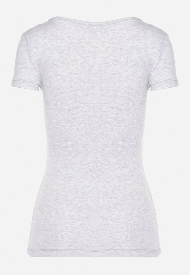 Born2be - Jasnoszara Bawełniana Bluzka z Plecionym Zdobieniem przy Dekolcie Elretia. Kolor: szary. Materiał: bawełna. Wzór: aplikacja. Sezon: lato