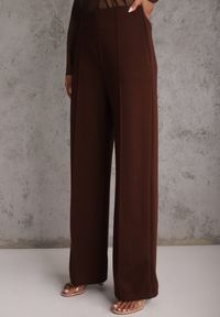 Renee - Brązowe Bawełniano-Wiskozowe Spodnie o Eleganckim Kroju w Kant Tinawre. Okazja: na co dzień. Kolor: brązowy. Materiał: wiskoza, bawełna. Wzór: gładki. Styl: elegancki #8
