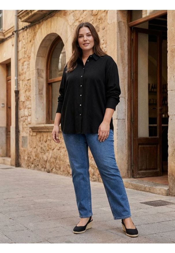 Sinsay - Koszula z domieszką lnu - czarny. Kolor: czarny. Materiał: len