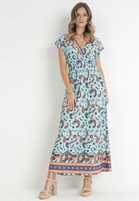 Born2be - Jasnoniebieska Kopertowa Sukienka Maxi z Gumką w Pasie we Wzór Paisley Anitte. Kolor: niebieski. Wzór: paisley. Sezon: wiosna, lato. Typ sukienki: kopertowe. Długość: maxi #1