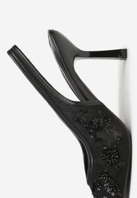 Renee - Czarne Sandały na Szpilce Typu Slingback z Cekinami Resseris. Okazja: na wesele, na ślub cywilny, na imprezę. Kolor: czarny. Materiał: koronka. Obcas: na szpilce. Styl: elegancki #6