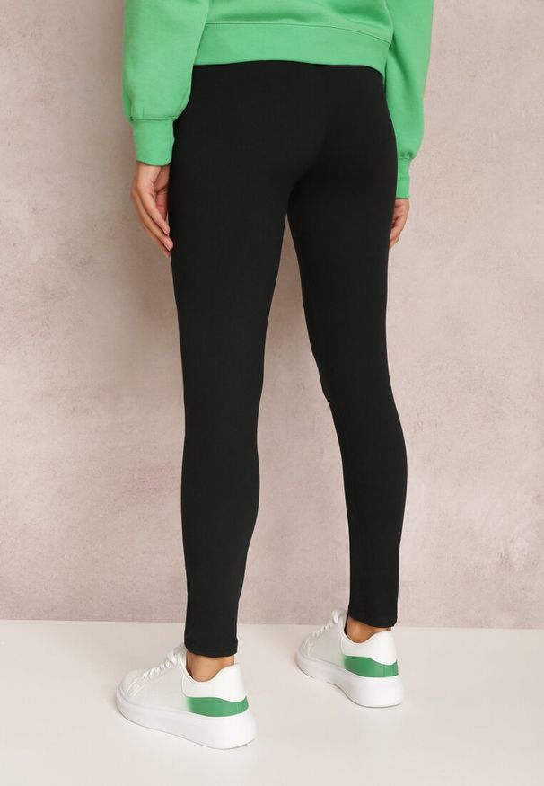Renee - Czarne Legginsy Metione. Okazja: na co dzień. Kolor: czarny. Długość: długie. Styl: casual