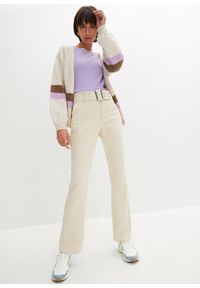 bonprix - Spodnie ze stretchem, z paskiem. Kolor: beżowy. Styl: elegancki #3