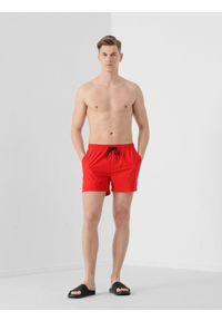 4f - Spodenki plażowe męskie. Okazja: na plażę. Kolor: czerwony. Materiał: tkanina. Sezon: lato #1