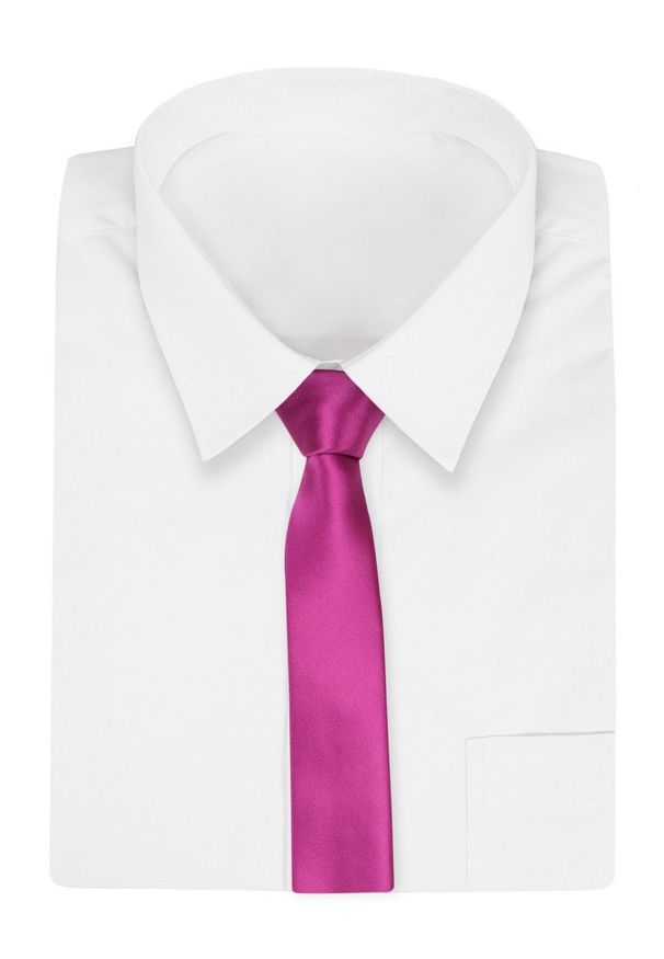 Alties - Różowy Stylowy Krawat (Śledź) Męski -ALTIES- 5 cm, Wąski, Gładki, Fuksja. Kolor: różowy. Materiał: tkanina. Wzór: gładki. Styl: elegancki