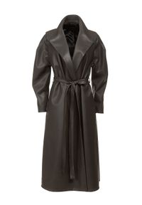 ANIA KUCZYŃSKA - Skórzany płaszcz z wiązaniem Stella. Kolor: czarny. Styl: elegancki #6