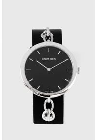 Calvin Klein zegarek damski kolor czarny. Kolor: czarny. Materiał: skóra, materiał #1