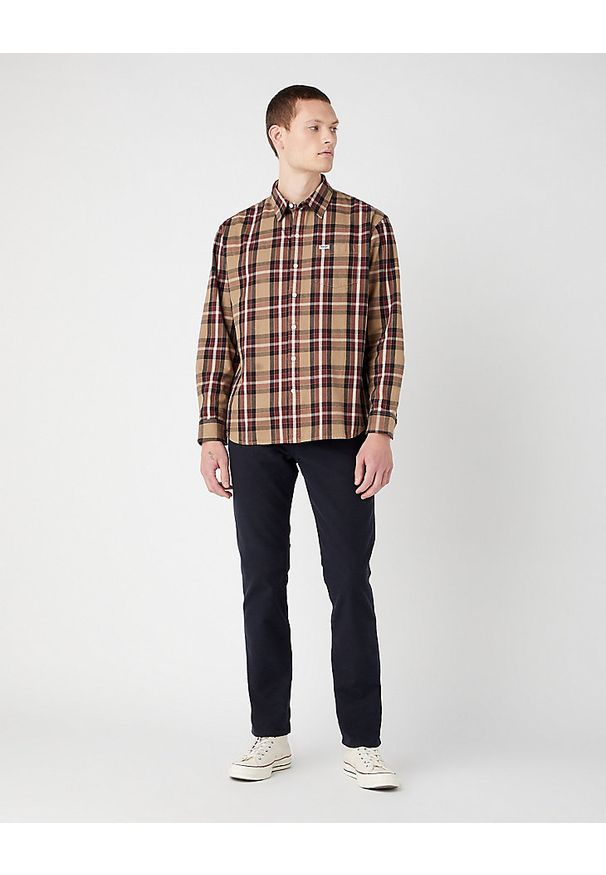 Wrangler - WRANGLER 1 PKT SHIRT MĘSKA KOSZULA W KRATE Z DŁUGIM RĘKAWEM KRATA LEAD GREY W5D61EM24. Długość rękawa: długi rękaw. Długość: długie